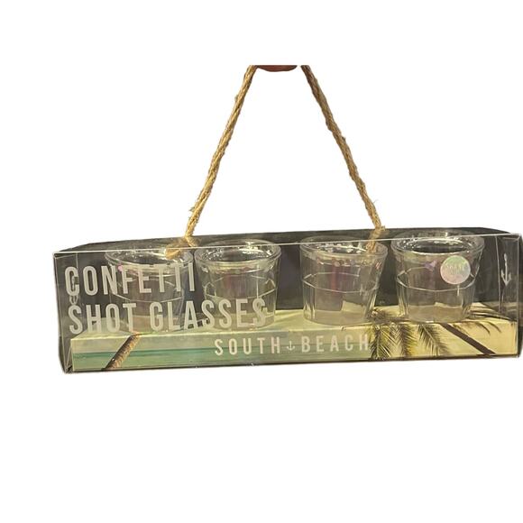 NIB SHOTGLASSES ACRYLIC Set Of 4 Silver SPARKLE Confetti South Beach PARTY GIFT - Picture 8 of 8